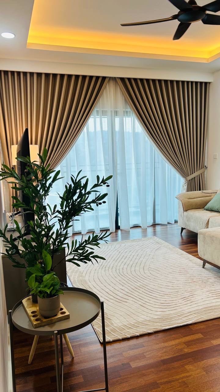 A modern living room with elegant sheer curtains